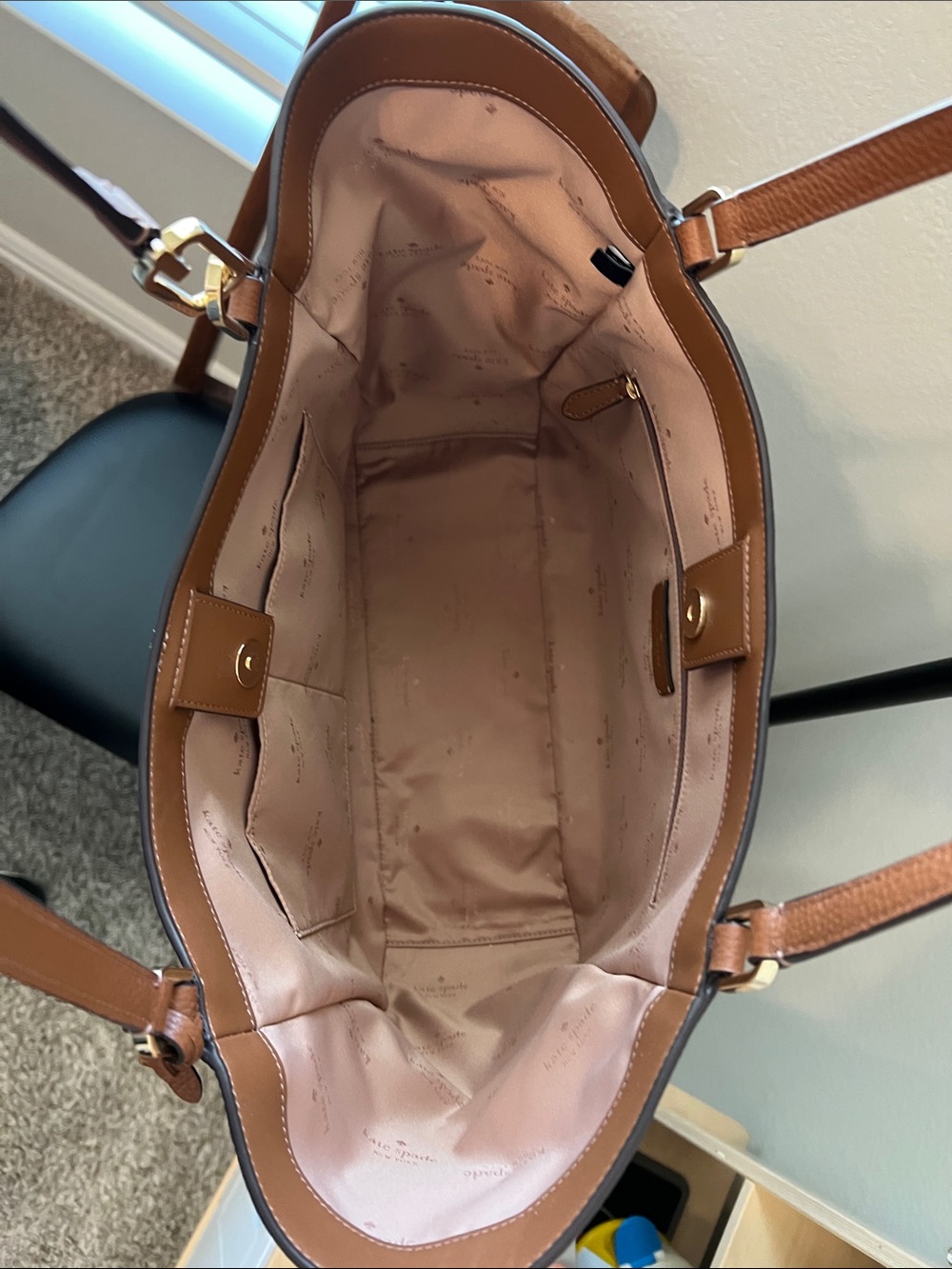 kate spade Cognac Pebbled Leather Tote with Gold Hardware - Picture 6 of 8